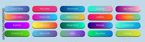 Modern 3D Gradient UI Button Set with Soft Rounded Edges for Web and App Interface Design, Editable AI file