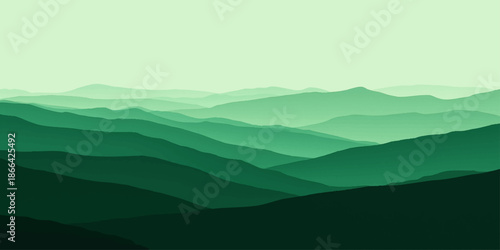 Abstract Rolling emerald ridges and peaks stretch across the horizon, creating a sense of scale and depth.