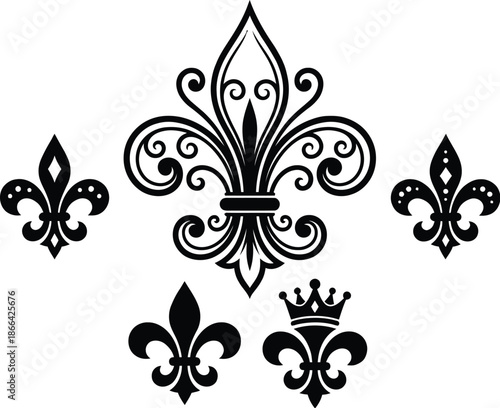 Mardi Gras fleur-de-lis symbols set in purple green and gold