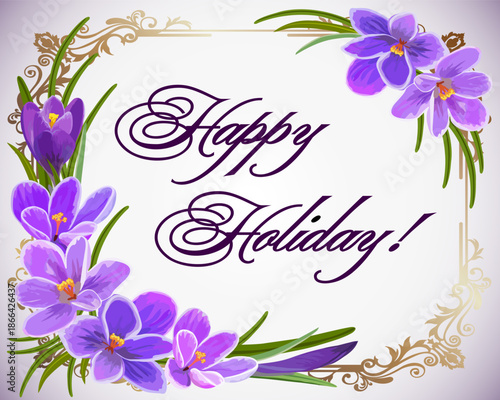 Beautiful golden frame with crocuses and text.