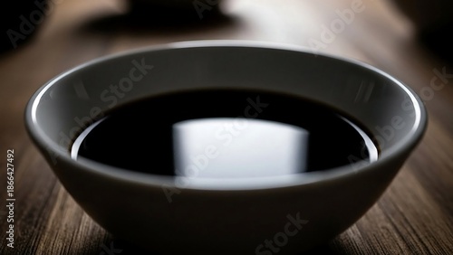 Rich espresso in a modern gray bowl on wooden table