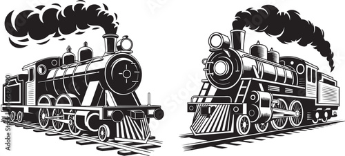 steam locomotive black and white vintage engraving vector illustration