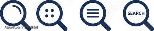 PrintSet, of, search, icons, and, magnifying, glass, symbols, with, menu, list, and, grid, options, for, website, navigation, app, interface, and, discovery.