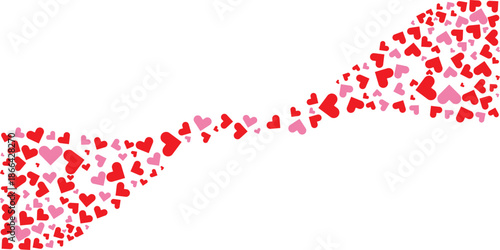 Flowing stream of red and pink hearts on for valentines day or love concept