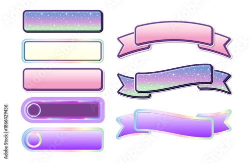 イラスト素材・ステッカー風フレームのセット、吹き出し、見出し、