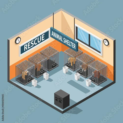 Animal Shelter with Cats in Cages.