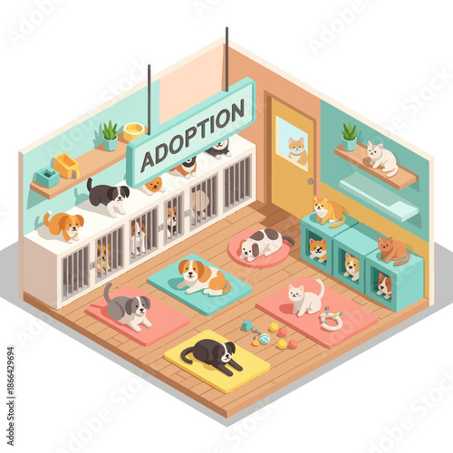 Animal Shelter with Cats Waiting Adoption.