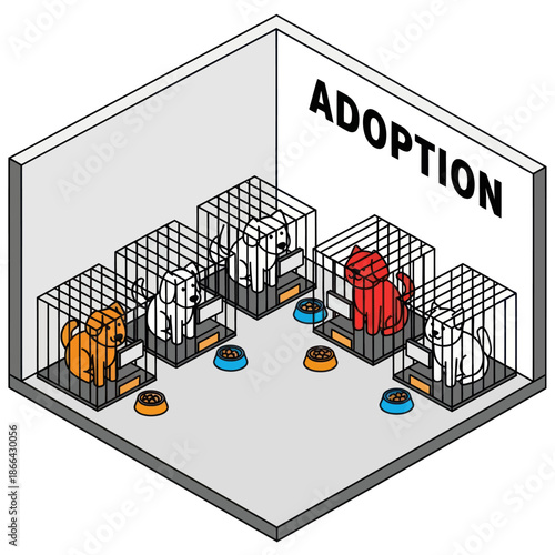 Dogs in Shelter Cages Waiting Adoption.