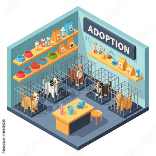 Animal Shelter with Dogs in Cages.