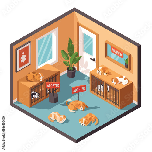 Cat Shelter with Cats and Kennels Inside.