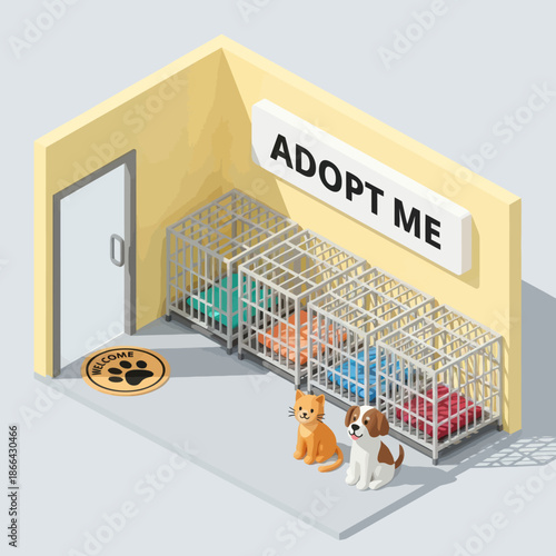Dogs in Animal Shelter Cages.