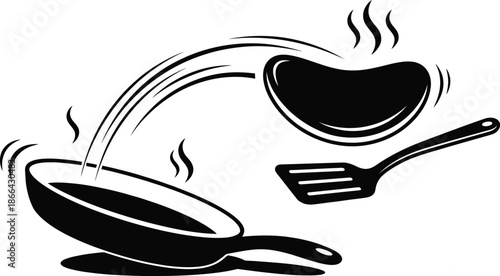 Pancake flipping motion illustration in modern flat vector style