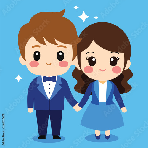 Cute Wedding Couple Cartoon Character Illustration