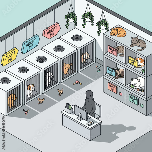 Veterinarian Office with Cats in Kennels.