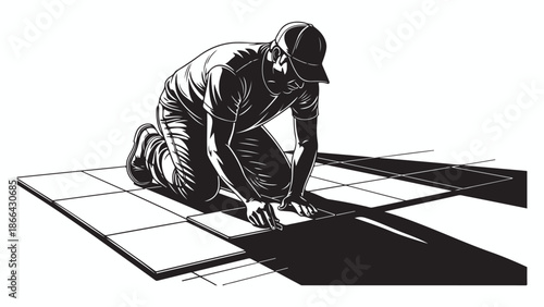 Worker laying tiles vector illustration Vector, illustration