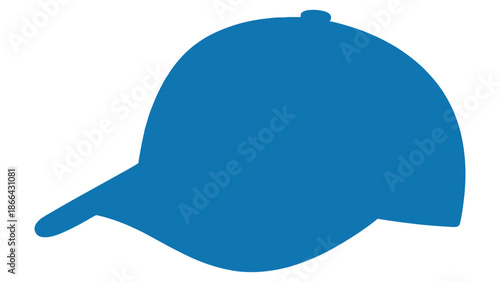 Baseball cap icon representing headwear fashion sport casual style and apparel concept in blue silhouette flat vector design isolated on white background