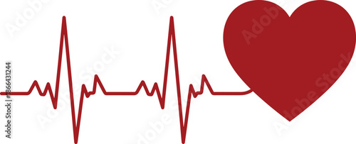 Red heart heartbeat line medical cardiology concept illustrating pulse rhythm love health monitoring isolated on white background vector