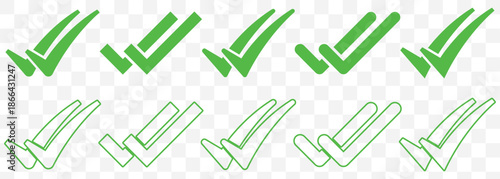 Green Double Check Mark Icons tick correct. double check mark icon. Green double checkmark icon, approval tick sign, PNG with transparent background. EPS 10.