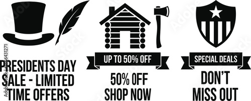 Presidents Day sale banners in flat graphic design style