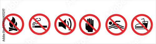 Prohibited icon set illustrating restriction, warning, and forbidden symbols in clean vector style.