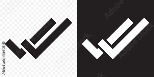 Double check mark icons in black representing confirmation and verification. Double checking icon. Black double tick, check mark. Flat done sticker icon. Accept button On Transparent Background. EPS10