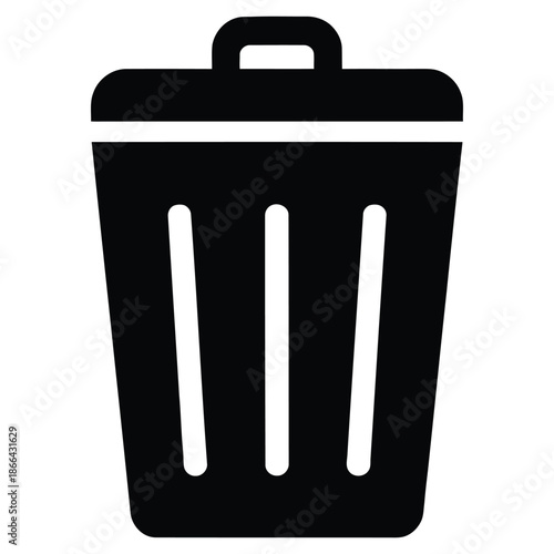 Minimal trash bin icon representing delete remove recycle waste management and cleanup concept in black silhouette vector style isolated on white background