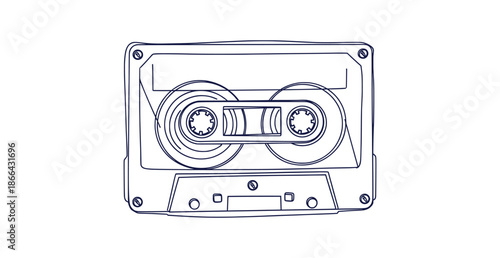 Detailed Retro Audio Cassette Tape Line Art Vector Sketch Vintage Music Technology Icon