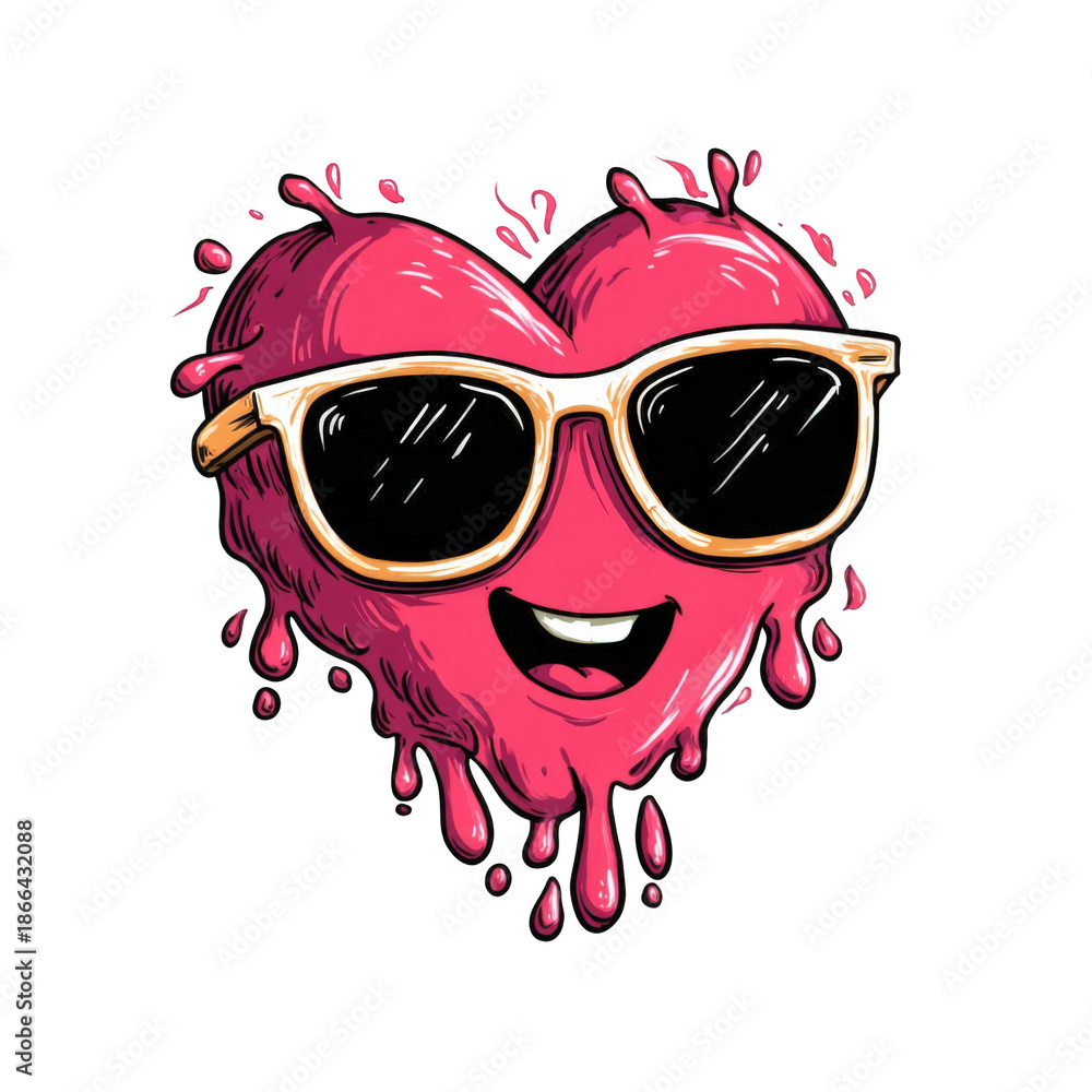 Fototapeta premium Pink heart wearing sunglasses isolated on transparent background