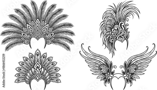 Samba dancer wearing feather headpiece at carnival parade in Brazil