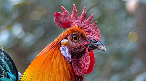 Crazy Rooster with Wild Expression and Energetic Farm Animal Concept