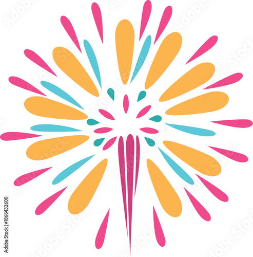 Brightly colored firework exploding against a white background, celebrating a festive occasion