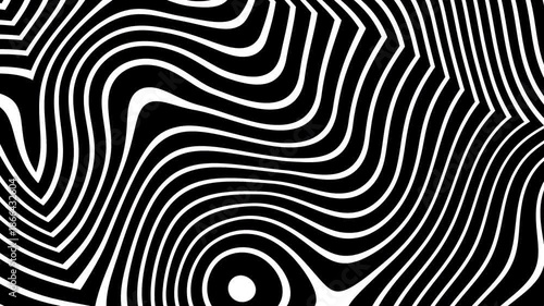Zebra animation shows thick curving white lines on a black background seamlessly moving.