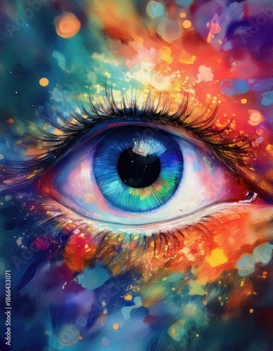 Wallpaper Mural Abstract drawn eye colorful paint splashes Torontodigital.ca