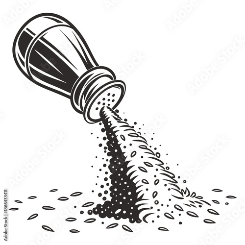 Black and White Salt Shaker Spilling Salt Vector Illustration