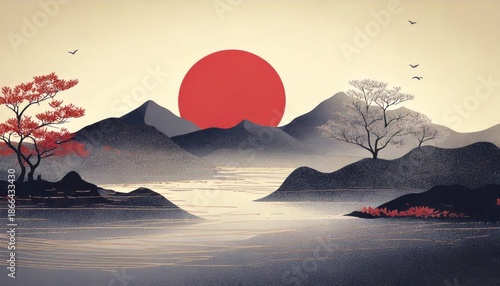 Wallpaper Mural Japanese oriental aesthetic art print landscape Torontodigital.ca
