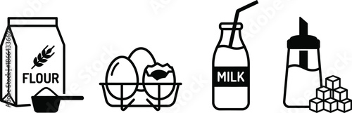 Pancake ingredients set including flour eggs milk and sugar icons