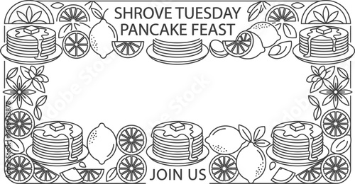 Pancakes border with lemon slices and sugar for Shrove Tuesday