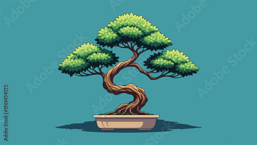 Stylized bonsai tree in pot vector illustration Vector, illustration