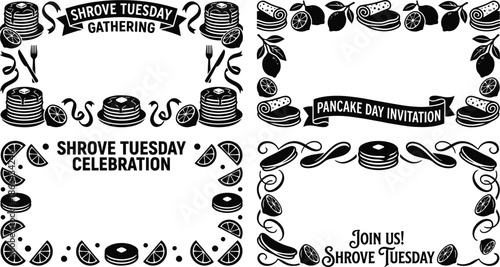 Pancakes border with lemon slices and sugar for Shrove Tuesday
