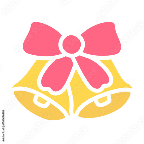 Christmas Bells with Ribbon Bow – Flat Holiday Vector Illustration