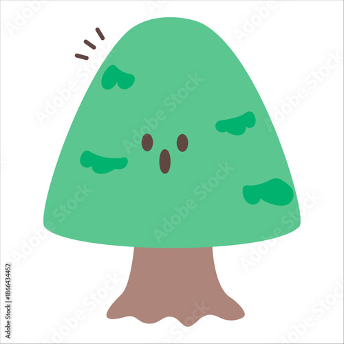 Cute Hand-Drawn Surprised Tree Character with Shocked Expression Vector Illustration