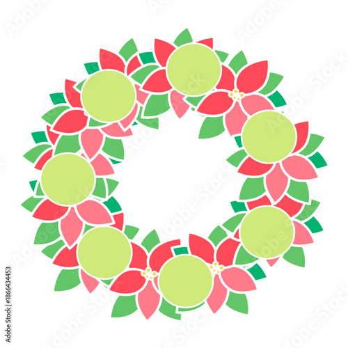 Colorful Floral Wreath Circle – Flat Botanical Vector Illustration