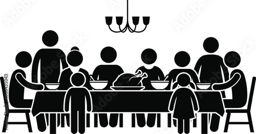 Family dinner silhouette gathering at table vector illustration
