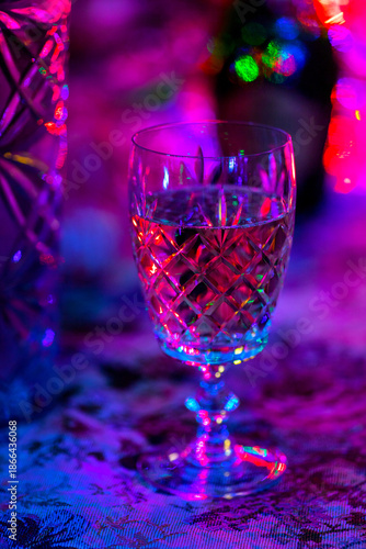 Glass of champagne with christmas decorations