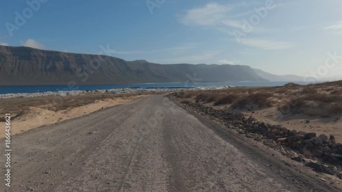 Sandy path in La Graciosa island, Canary Islands, Spain
