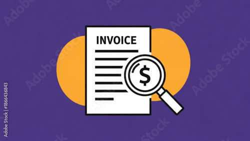 Invoice document with magnifying glass for financial review and audit