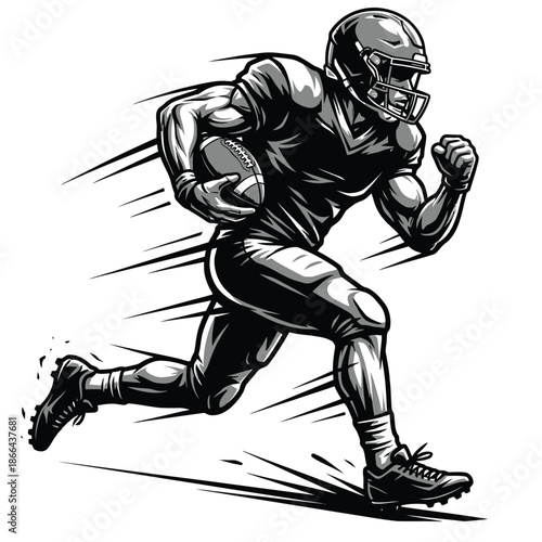 A dynamic sketch of an american football player in full running stride