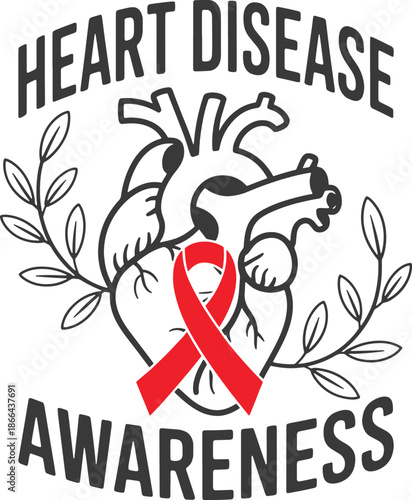 Heart Disease SVG – Heart Disease Awareness Ribbon Medical Design