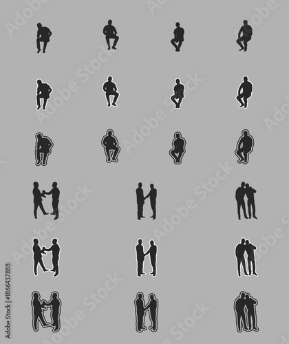 Human People SilhouettesDifferent Poses Isolated Vector