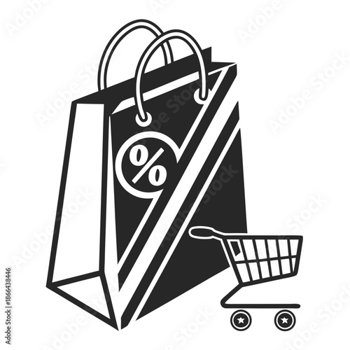 E-commerce checkout process icon with discount price slash effect, minimal vector illustration for retail sales